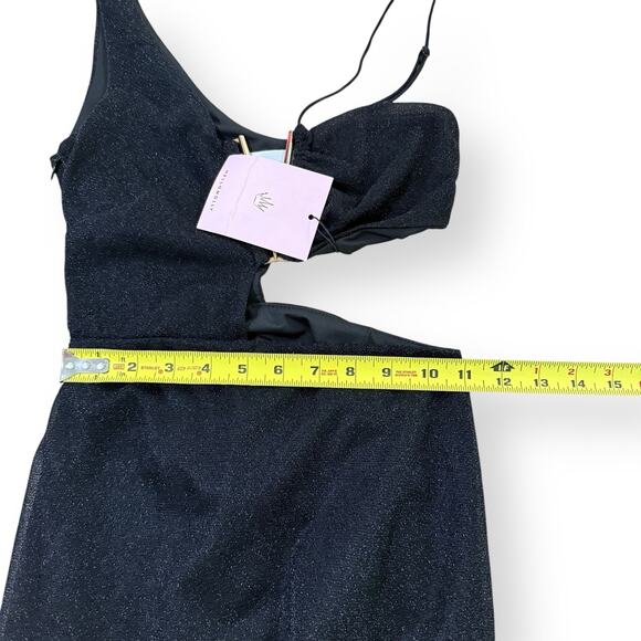 NWT HELLO MOLLY Tempting Decision Mini Dress Black Glitter Size XS Side Cutout - Picture 12 of 13